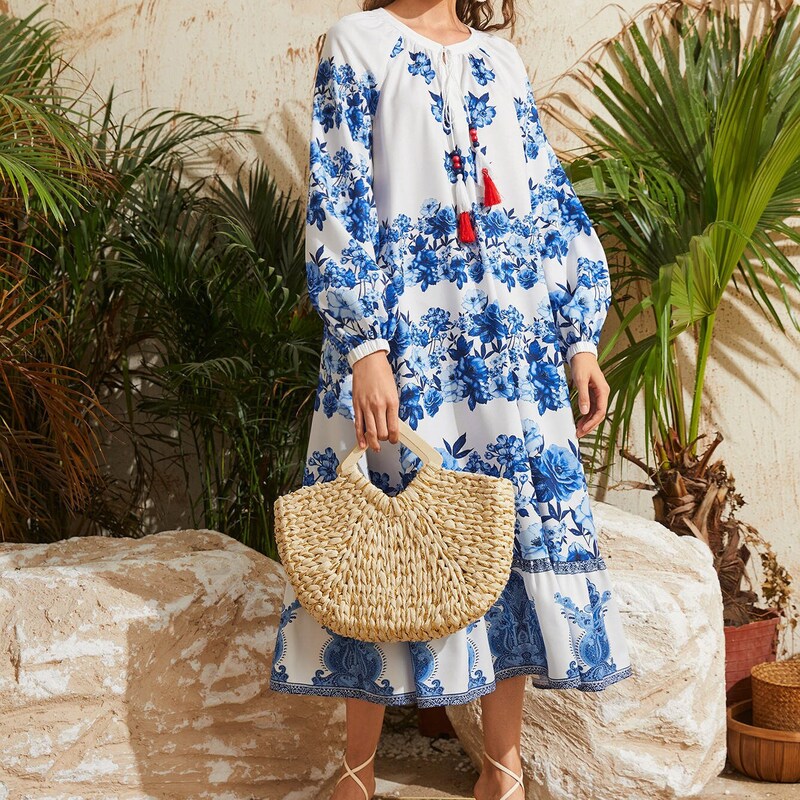 Denim Floral Smocked Dress main image 0