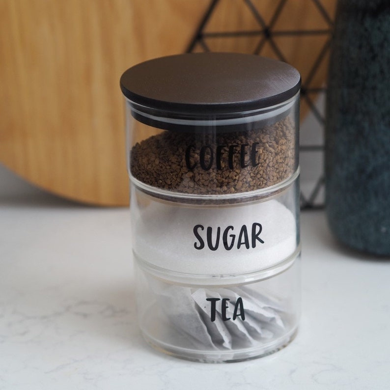 3 Tier Stackable Tea Coffee Sugar Jars in BPA Glass 