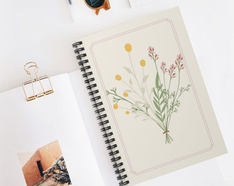 Pretty Wildflower Spiral Notebook - Birthday Gift , gift for her, therapy notebook, meditation notebook, healing notebook, wedding gift