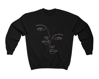 Abstract Faces Crewneck Sweatshirt | Abstract Woman | Line Art| Minimalist Sweatshirt| Minimal Design| Abstract Face Design| Meditation Wear