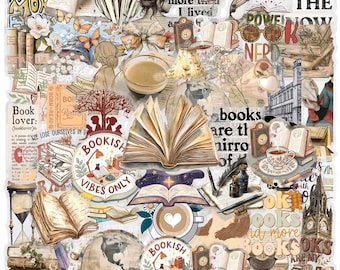 Vintage Bookish Sticker Pack – Cozy Coffee, Books, Cottagecore (50pcs)