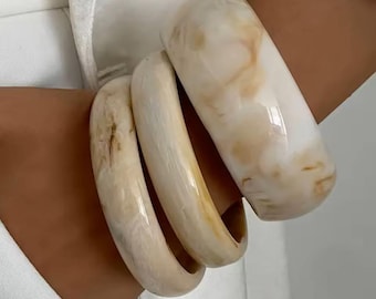 Beige Resin Bangle Set | Boho Stacking Bracelets, Minimalist Chunky Bangles