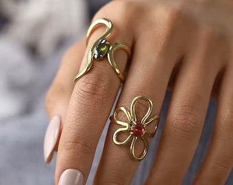18K Gold Plated Irregular Ring | Vintage Crystal Stainless Steel Statement Jewelry One Size