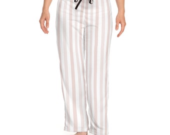 Rosa randiga pyjamasbyxor för kvinnor | Födelsedagspresent | Present till henne | Pyjamasbyxor till henne | Loungingbyxor