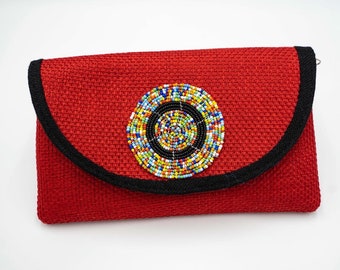 Red African Beaded Purse