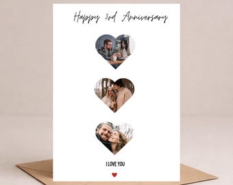 Personalised 3rd Anniversary card for Wife, 3rd anniversary card for Husband, Three years together card, 3rd anniversary gift for her , him