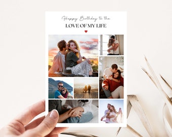 Personalised photo collage card for Husband, Romantic birthday card wife, Cute photo keepsake, Couples photos ,Custom boyfriend card,for him