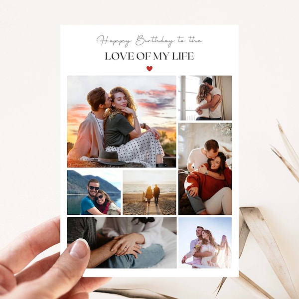 Personalised photo collage card for Husband, Romantic birthday card wife, Cute photo keepsake, Couples photos ,Custom boyfriend card,for him