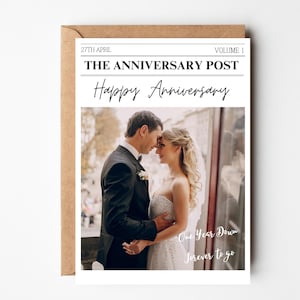 夫へのパーソナライズされた1周年記念カード、新聞カード、妻への1周年結婚記念カード、一緒に過ごした1年カード、写真カード