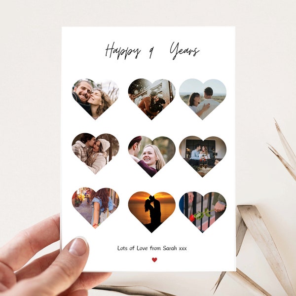 Personalised 9th Anniversary card for Wife, 9th anniversary card for Husband, Nine years together card, 9th anniversary gift, photo collage