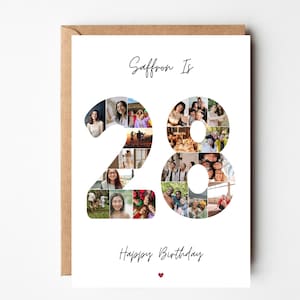 28. Geburtstag Foto-Collage-Karte, 28. Geburtstag Geschenk, personalisierte Geburtstagskarte für Frau, 28. Geburtstagskarte, 28. Geburtstag für Freund,