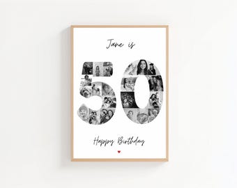 50th birthday photo collage print, 50th birthday gift, Personalised Birthday gift for Wife, 50th Gift for Husband, Photo collage print him
