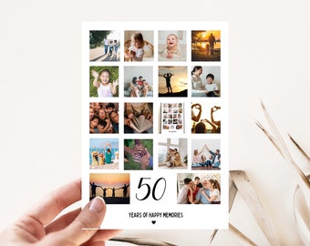 Personalised 50th birthday card for Dad, 50th birthday card for Husband, Photo collage card for friend, 50th photo collage for Wife, Her