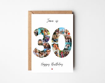 30th birthday photo collage card, 30th birthday gift, Personalised Birthday card for Wife, Thirty Years old card , 30th birthday for friend