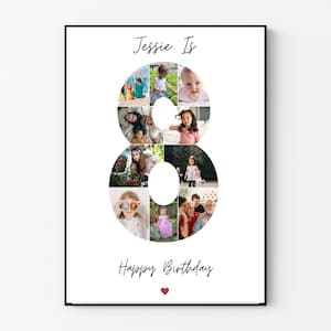 8th birthday photo collage print, Eighth birthday gift, Personalised Photo collage, Gifts for 8 year olds , photo gift for her , Daughter