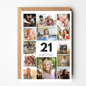 Carte de collage photo 21e anniversaire, cadeau 21e anniversaire, carte 21e anniversaire pour petite-fille, carte 21e anniversaire pour fille, fils, ami
