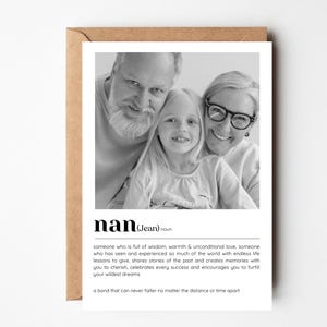 Personalisierte Nan-Definitionskarte, personalisierte Fotokarte für Nan, personalisierte Geburtstagskarte für Nan, Muttertags-Fotokarte Nan,Nanny,Her