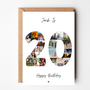 Carte de collage photo 20e anniversaire, cadeau 20e anniversaire, carte 20e anniversaire pour petite-fille, carte 20e anniversaire pour fille, fils, ami