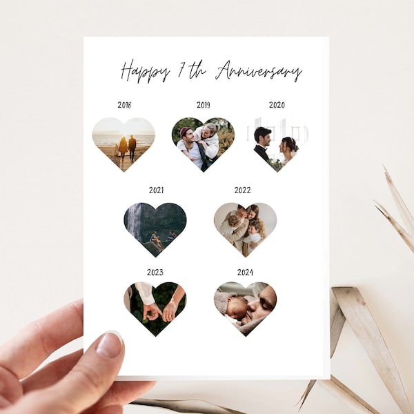 Personalised 7th Anniversary card for Wife, 7th anniversary card for Husband, Seven years together card, 7th anniversary gift, photo collage