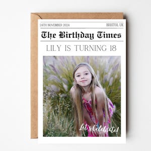 Newspaper birthday card, Personalised 18th Birthday card for Daughter, 18th Birthday card for Granddaughter, Photo birthday card, 18th gift