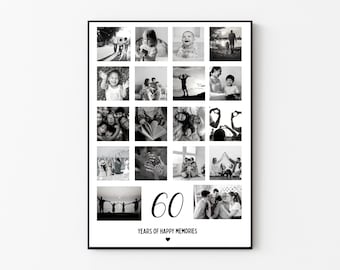 60th birthday photo collage, Personalised Special birthday gift, Grandparents 60th print, Gift for Nan , 75th keepsake, Grandad photo gift