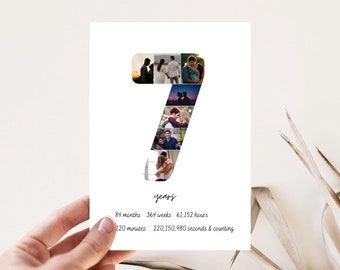 Personalised 7th anniversary card, Seven years together card, Photo collage girlfriend ,Personalised anniversary card, Anniversary card Wife