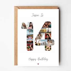 Carte de collage photo de 14e anniversaire, cadeau de 14e anniversaire, carte de 14e anniversaire pour petite-fille, carte de 14e anniversaire pour fille, fils, ami