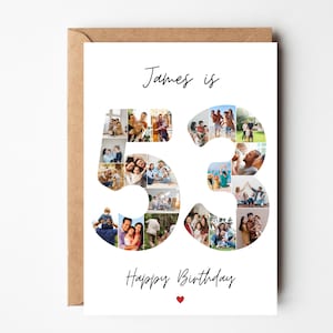 Fotokarte zum 53. Geburtstag, 53. Geburtstagsgeschenk, personalisierte Geburtstagskarte für Frau, Foto-Collage-Karte 53, Karte für Mama, Papa, 53 Jahre alt