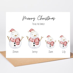 Personalised family Christmas card, Family Snowmen Christmas card, Snowman family, Christmas card for Grandchildren, Family names card, Nan