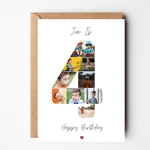 Fotocollage zum 4.Geburtstag, Geschenk zum 4.Geburtstag, Fotocollage für Sohn, Geschenk zum Geburtstag, personalisierte Fotokarte für Tochter