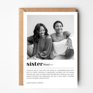 Personalisierte Schwester-Definitionskarte, personalisierte Fotokarte für Schwester, Benutzerdefinierte Karte mit Definition, Erstellen Sie Ihre eigene Karte für Freund, Stiefschwester