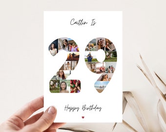 29th birthday photo collage card, 29th birthday gift, Personalised Birthday card for Husband, 29th Birthday card for friend, Sister, Wife