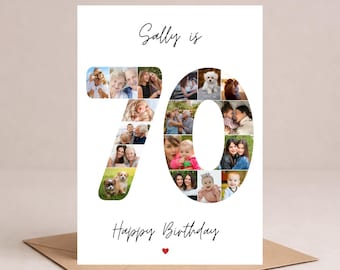 70th birthday photo collage card, 70th birthday gift for Mum, Personalised Birthday card for Dad, Seventy Years old card , 70th card for Nan