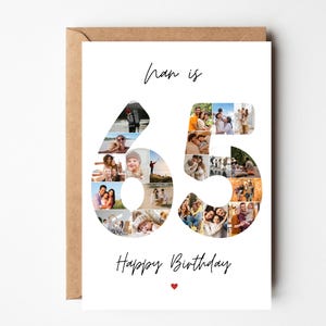 65e carte d'anniversaire personnalisée, 65e carte de collage photo, carte d'anniversaire personnalisée pour papa, maman, 65e carte d'anniversaire pour grand-père, grand-père, elle