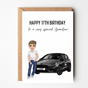 Carte personnalisée du 17e anniversaire pour petit-fils, carte d'apprenti conducteur pour lui, carte de 17e anniversaire pour fils, petit-fils pour cours de conduite, carte pour nouveau conducteur