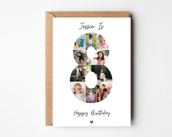 8th birthday photo collage card, Eighth birthday gift, 8th birthday card for girls , Granddaughter 8th birthday card , Personalised for her