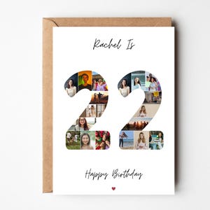 22歳の誕生日の写真コラージュカード、22歳の誕生日プレゼント、孫娘への22歳の誕生日カード、娘、息子、友人への22歳の誕生日カード