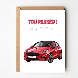 Fahrprüfungskarte, bestandene Fahrprüfungskarte für Sohn, gut gemachtes Geschenk, bestandene Fahrprüfung Enkel, rotes Auto, neuer Fahrer Geschenk, du hast es geschafft