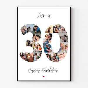 30th birthday photo collage print,  30th birthday gift, Personalised print for friend, 30th birthday gift for Sister , Best friend , BFF