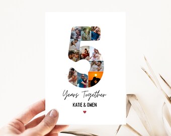 Five years Anniversary card , Five years together card for Wife , 5th Anniversary card for Boyfriend , Photo collage card for Girlfriend
