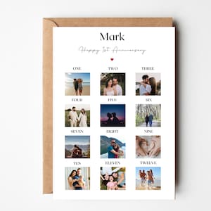 パーソナライズされた 1 周年記念フォト コラージュ カード、結婚 1 年目、1 周年フォト カード、自分の写真を追加、バレンタイン フォト コラージュ、カップル ギフト