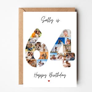 64. Geburtstagskarte, 64.Foto-Collage-Karte, personalisierte Geburtstagskarte für Papa, Mama, 64.Geburtstagskarte für Nan, Opa, Sie