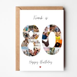 Carte de collage photo 80e anniversaire, cadeau 80e anniversaire pour maman, carte d'anniversaire personnalisée pour papa, carte de 80 ans, 80e carte pour grand-mère