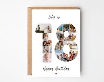 18th birthday photo collage card, Special birthday photo gift, Photo collage for Daughter ,Gift for Grandaughter 18th, 18th keepsake her