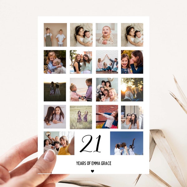 21st birthday photo collage card, 21st birthday gift, 21st Birthday card for Grandaughter , 21st birthday card for Daughter, Son, Friend