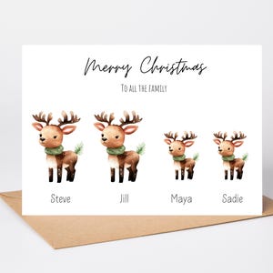 Personalisierte Weihnachtskarte, Familie Rentier Weihnachtskarte, Rentier Familie, Weihnachtskarte für die Familie, Familiennamen Karte, Karte für Mama Papa