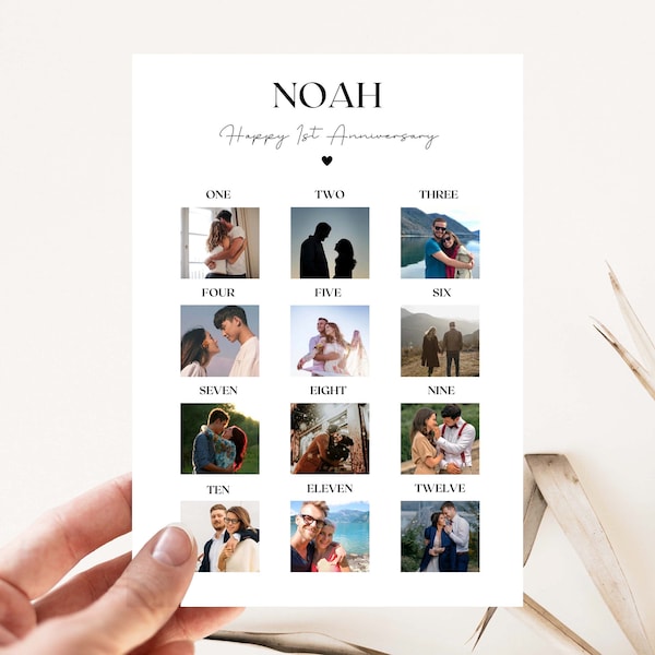 Personalised 1st anniversary photo collage card, 1st year married, 1 year photo card, add own photos, valentines photo collage, couples gift