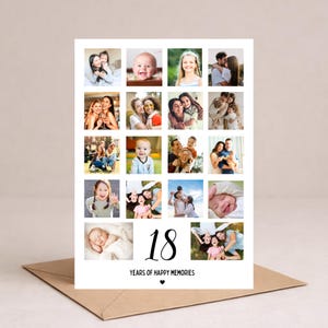 Personalised 18th birthday photo collage card, 18th keepsake Daughter, Photo gift for Girlfriend, Custom 18th card, Granddaughter 18 Gift