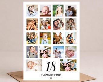 Personalised 18th birthday photo collage card, 18th keepsake Daughter, Photo gift for Girlfriend, Custom 18th card, Granddaughter 18 Gift