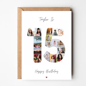 15. Geburtstag Foto Collage Karte, 15. Geburtstag Geschenk, 15. Geburtstagskarte für Enkelin, 15. Geburtstagskarte für Tochter, Sohn, Freund